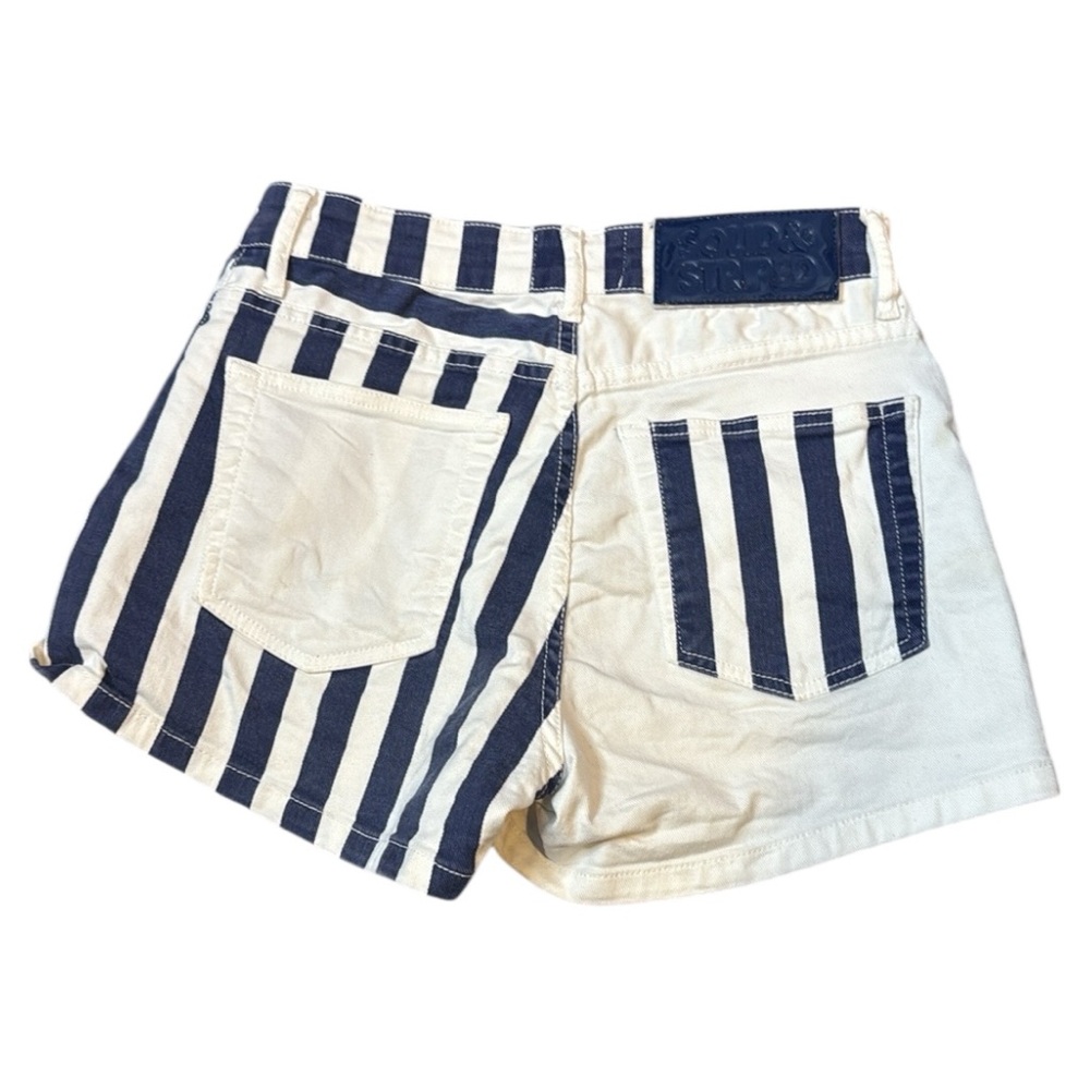 SOLID & STRIPED High Waist Blue and White Shorts - Picture 2 of 5